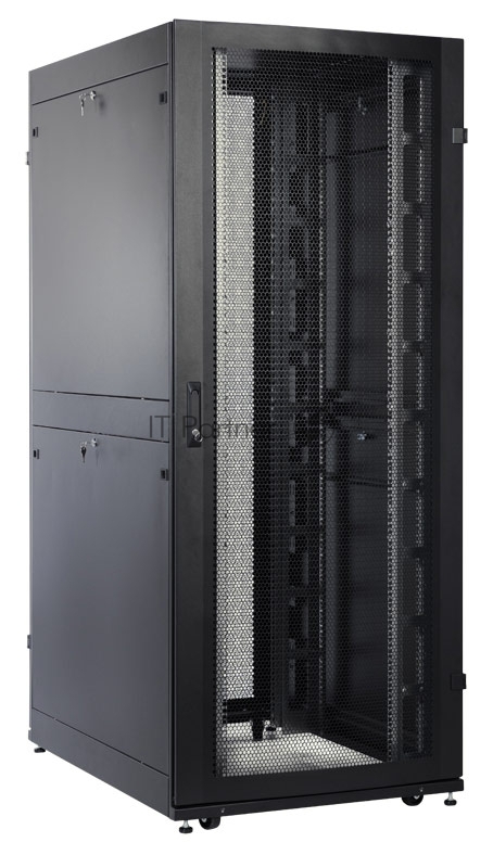 Шкаф серверный ПРОФ напольный 42U (800x1000) дверь перфор., задние двойные перфор., черный, в сборе