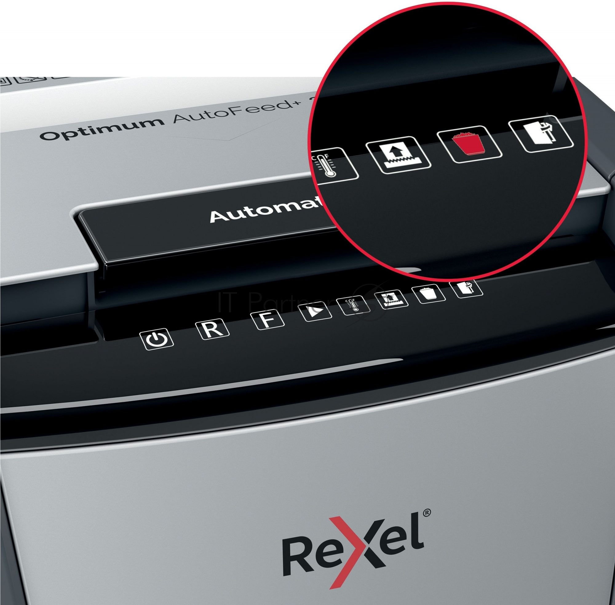 Шредер Rexel Optimum AutoFeed 300M черный с автоподачей (секр.P-5)/фрагменты/300лист./60лтр./скрепки/скобы/пл.карты