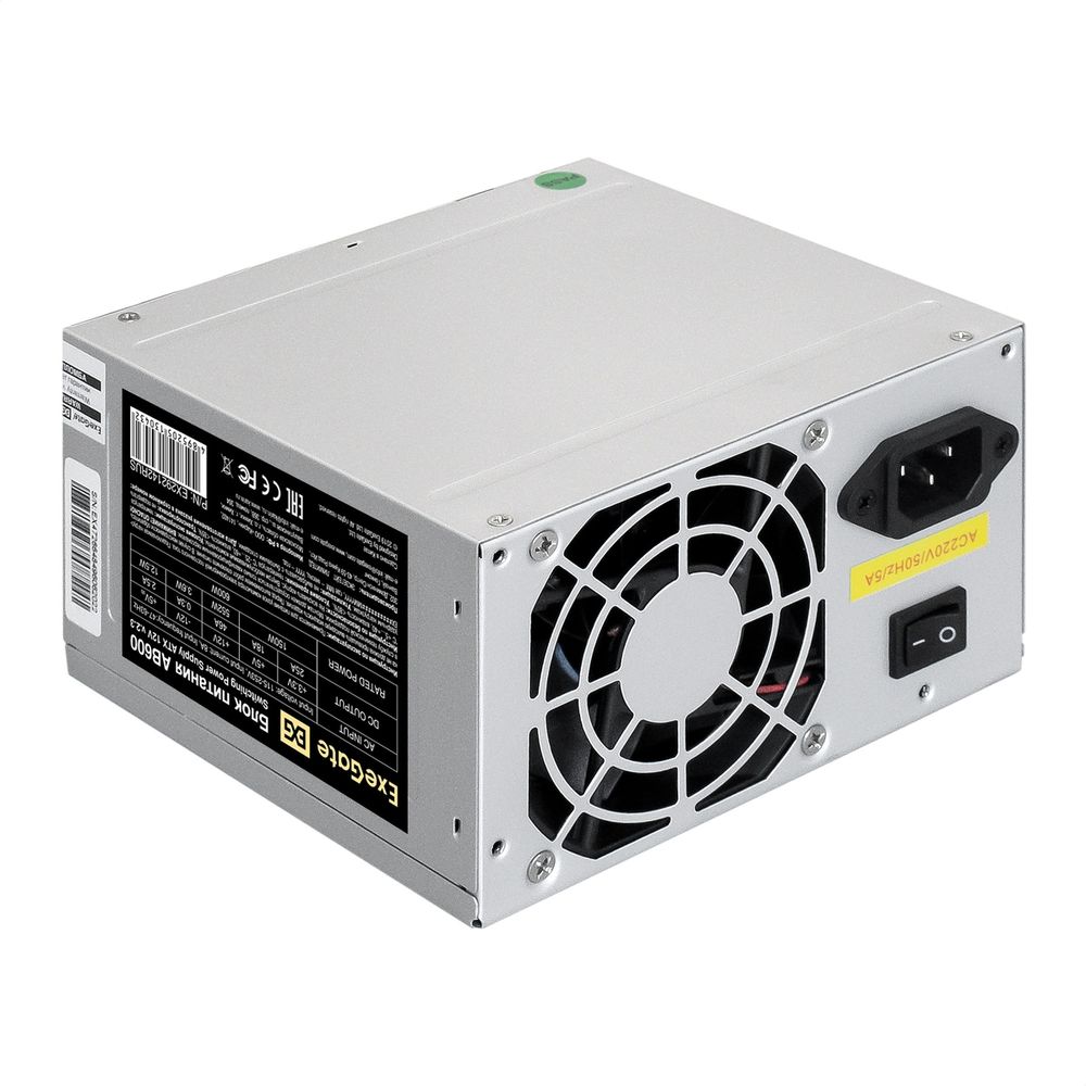 Блок питания ExeGate 600W AB600  (ATX, 8cm fan, 24pin, (4+4)pin, PCI-E, 3xSATA, 2xIDE)